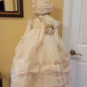 Baptism/Christening Dress for Girls of SILK, TULLE